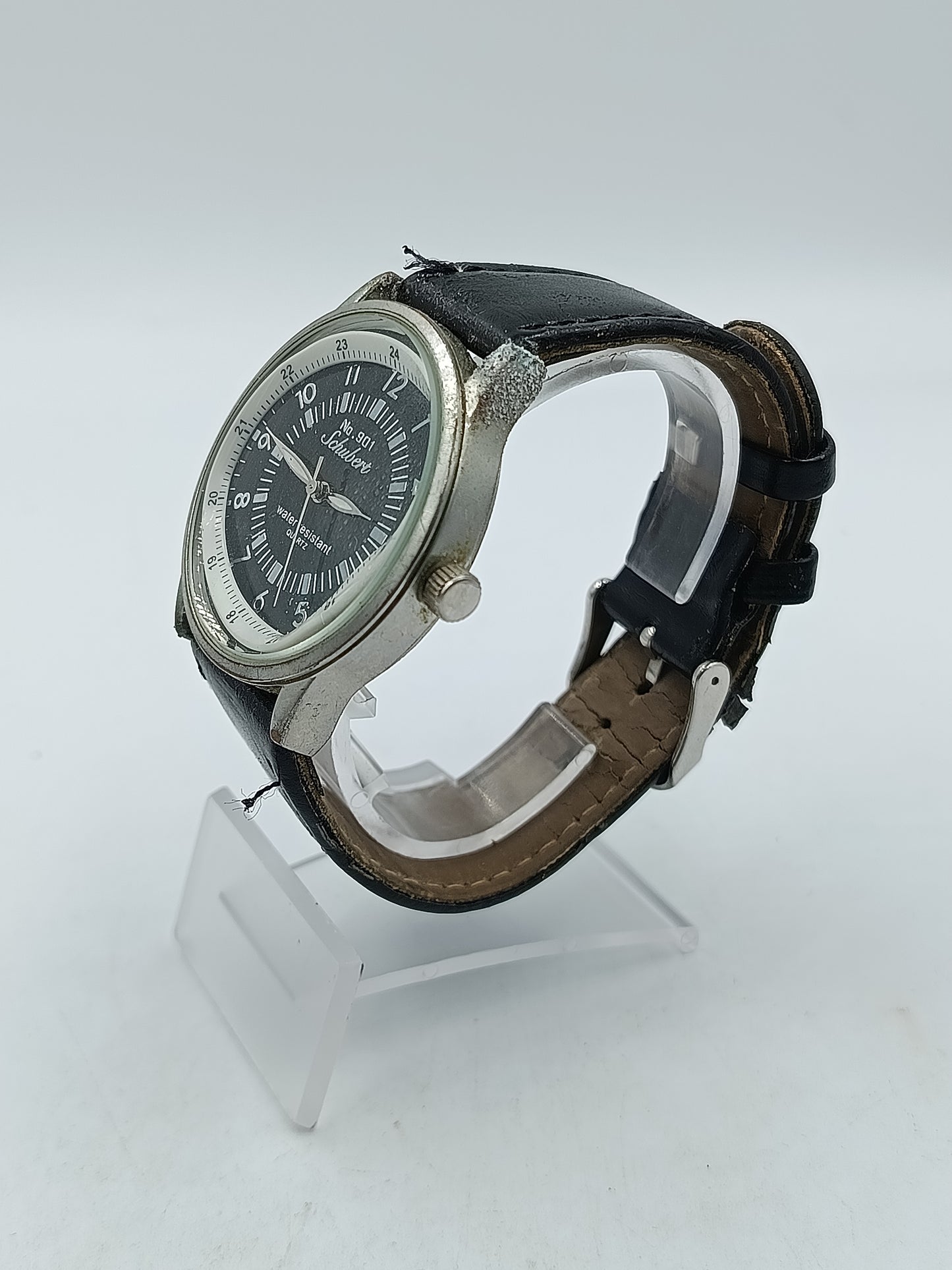 Schubert No.901 Herren Uhr Quarz Edelstahl Lederarmband Schwarz Klassisch