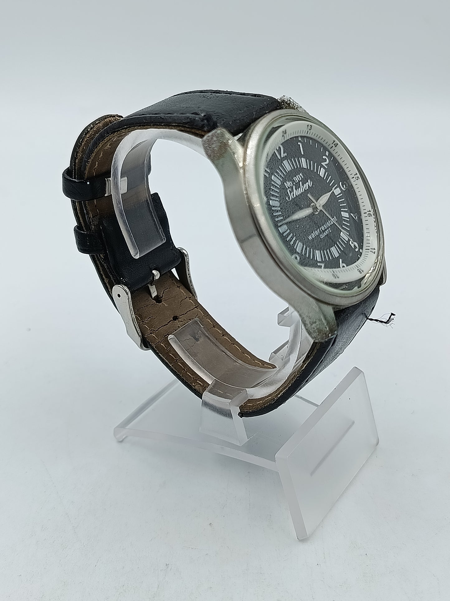 Schubert No.901 Herren Uhr Quarz Edelstahl Lederarmband Schwarz Klassisch