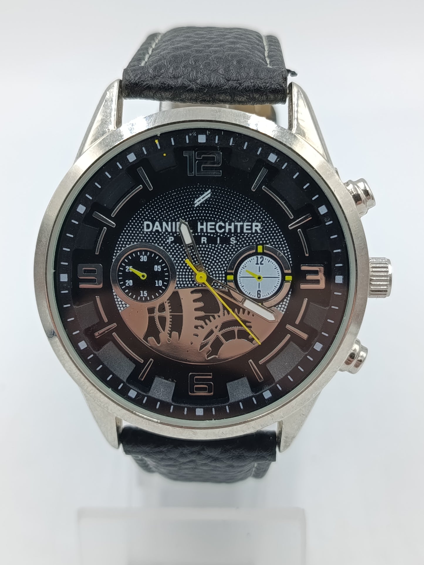 Daniel Hechter Paris Herren Uhr Chronograph Look Schwarz Edelstahl Leder