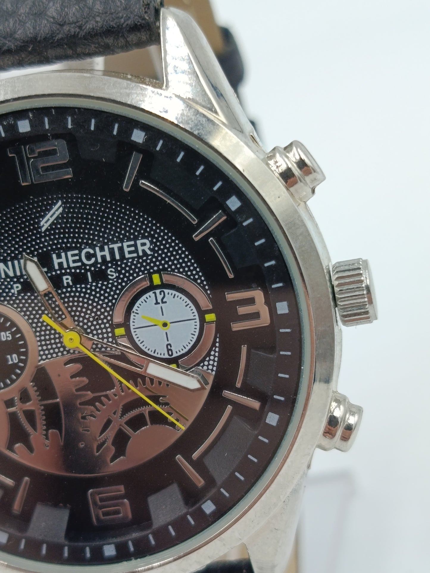 Daniel Hechter Paris Herren Uhr Chronograph Look Schwarz Edelstahl Leder