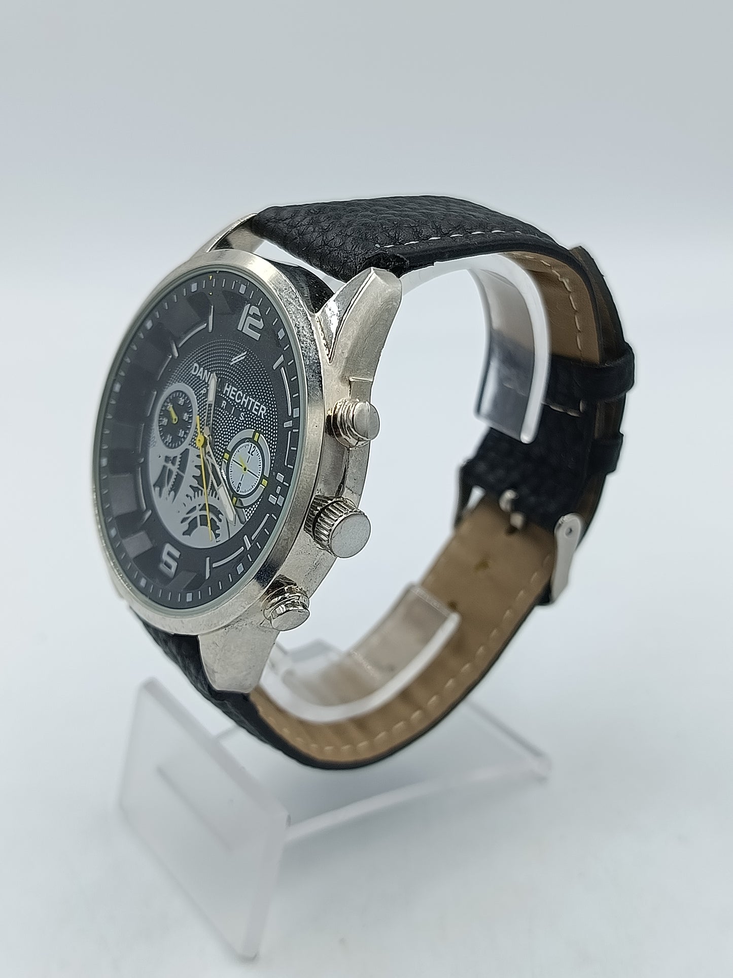 Daniel Hechter Paris Herren Uhr Chronograph Look Schwarz Edelstahl Leder