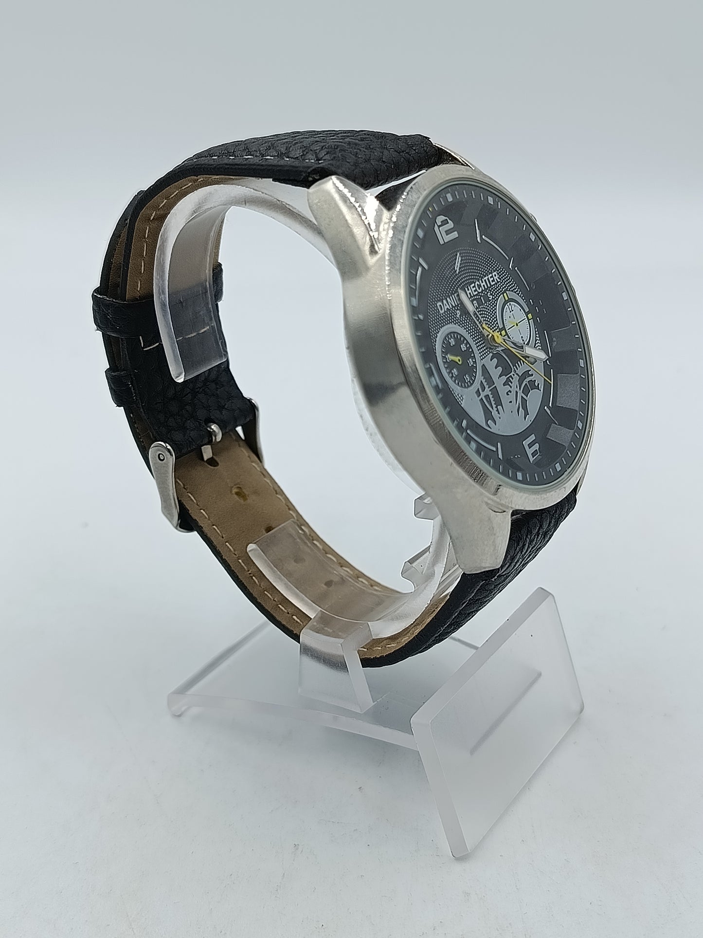 Daniel Hechter Paris Herren Uhr Chronograph Look Schwarz Edelstahl Leder