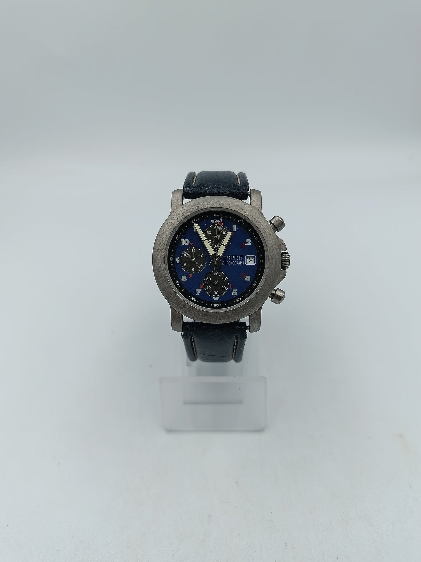 Esprit Chronograph Herren Uhr Blau Datum Edelstahl Lederarmband Sport