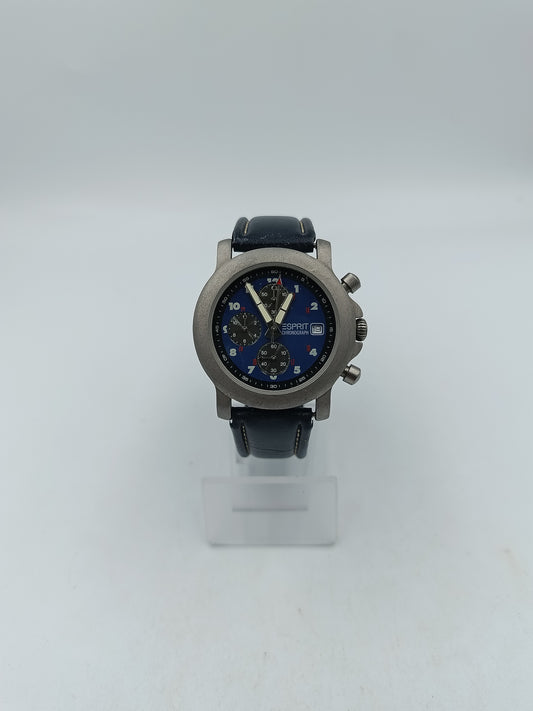 Esprit Chronograph Herren Uhr Blau Datum Edelstahl Lederarmband Sport