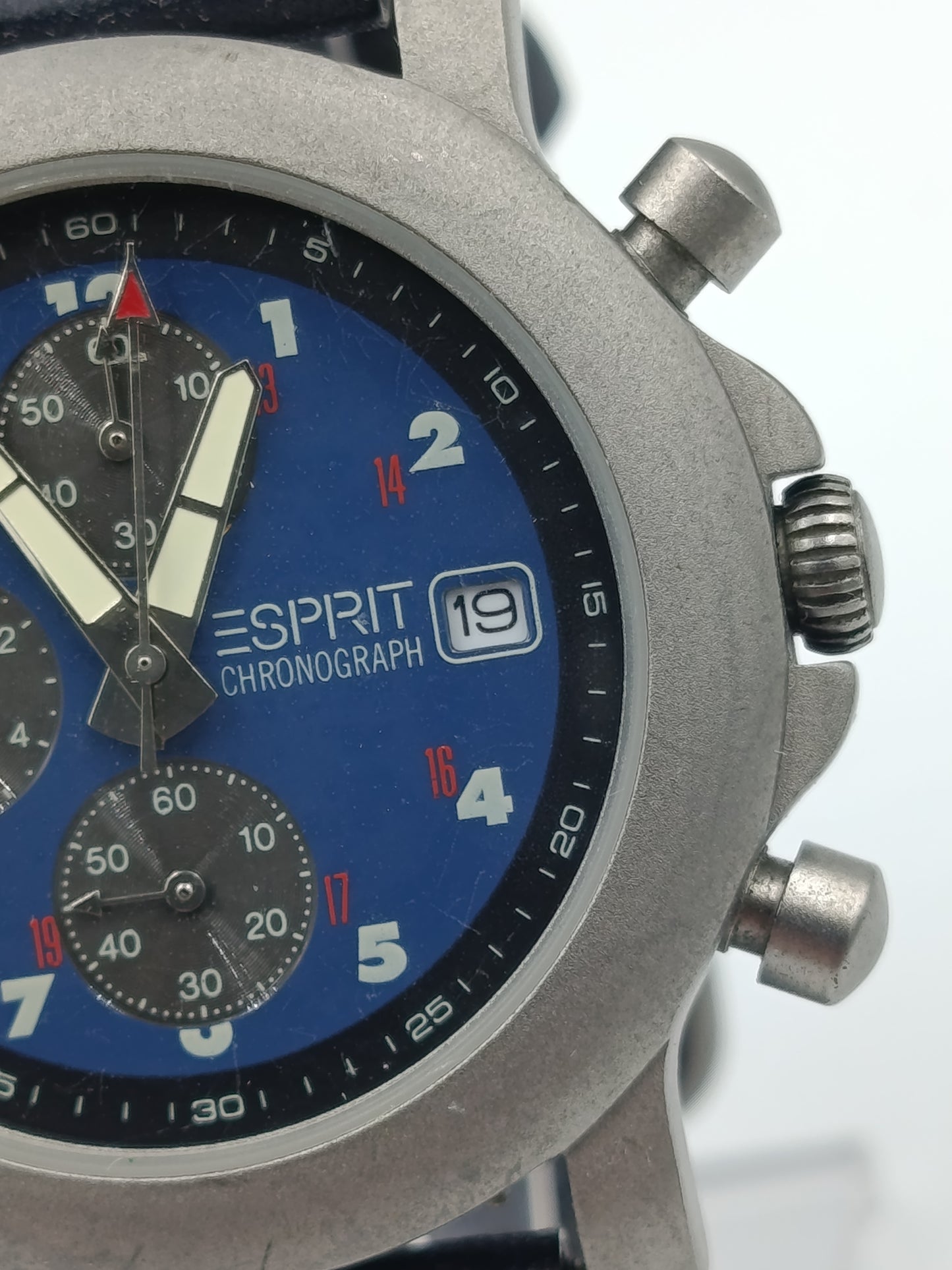 Esprit Chronograph Herren Uhr Blau Datum Edelstahl Lederarmband Sport
