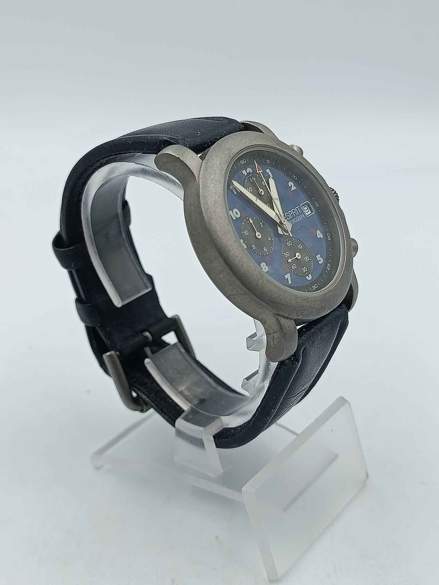 Esprit Chronograph Herren Uhr Blau Datum Edelstahl Lederarmband Sport