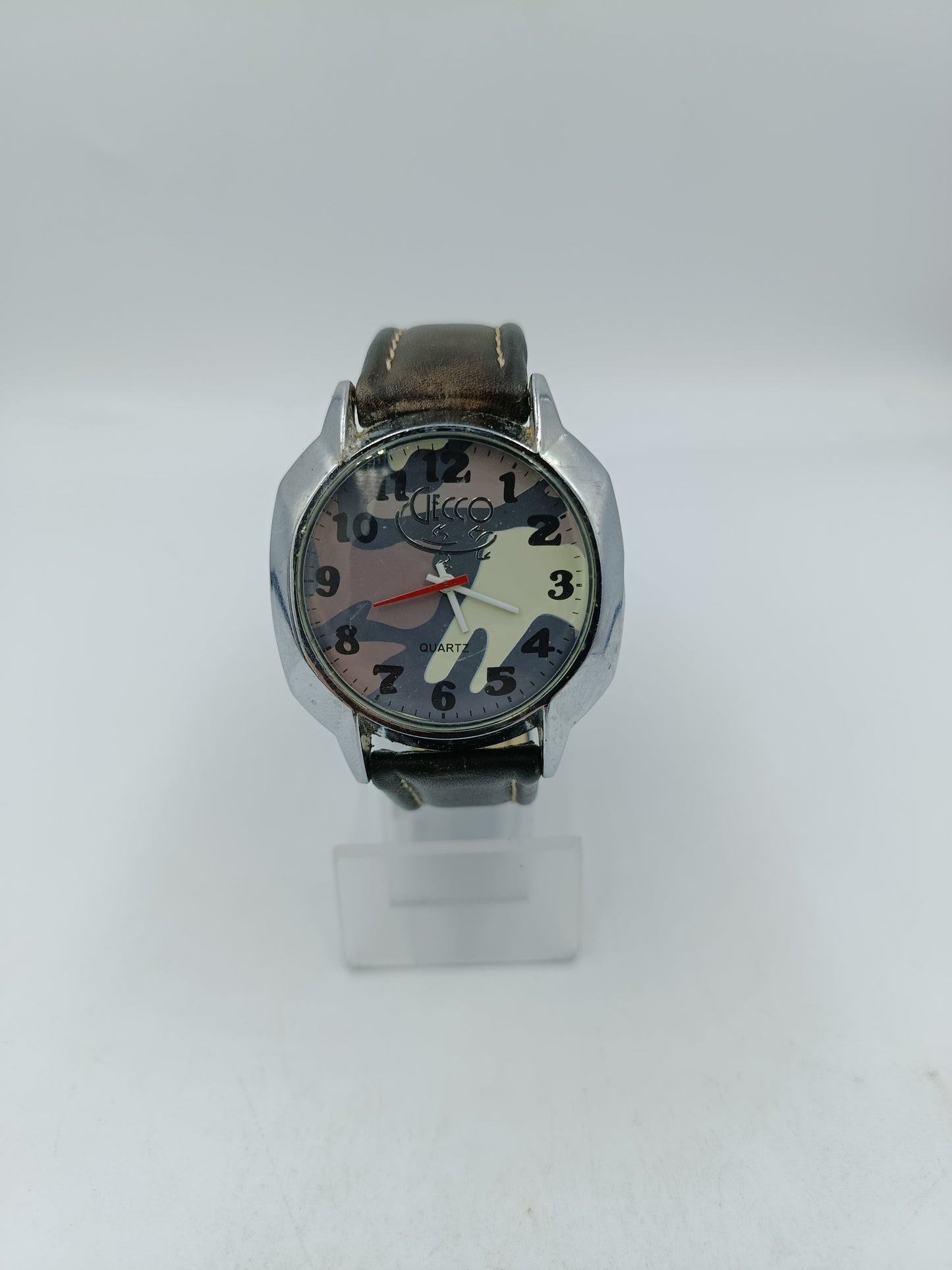 Secco Herren Uhr Camouflage Design Quarz Lederarmband Militär Stil
