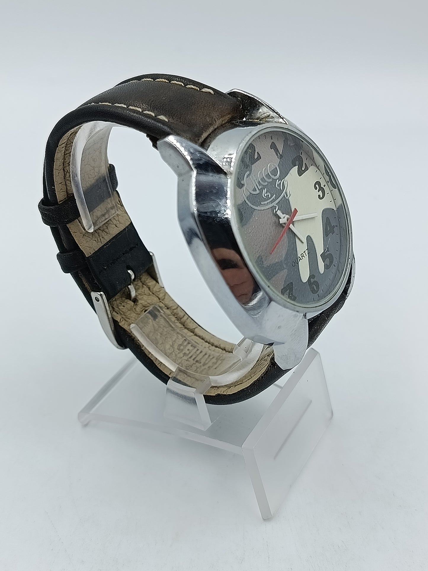 Secco Herren Uhr Camouflage Design Quarz Lederarmband Militär Stil