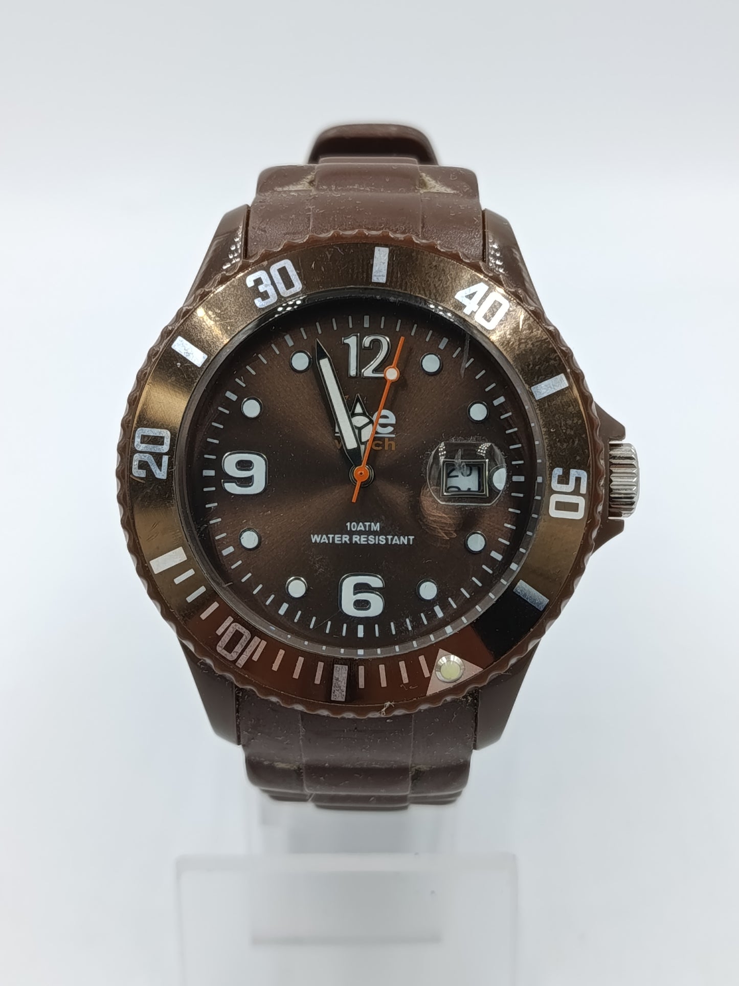 Ice Watch Herren Uhr Braun 10 ATM Datum Silikonarmband Sport Taucherstil