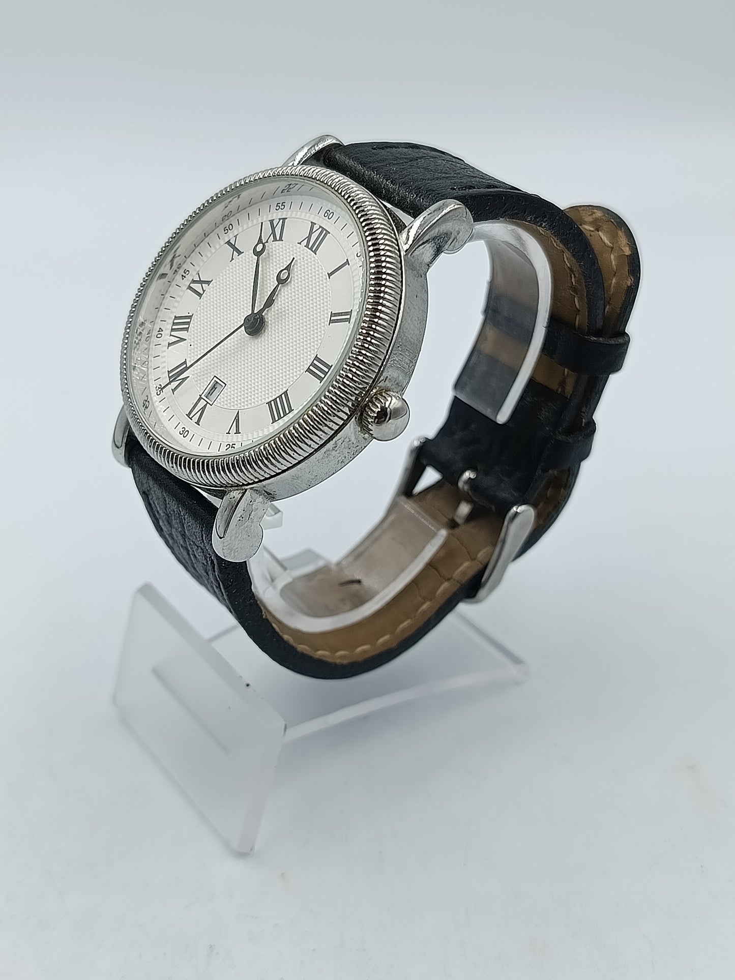 Hirsch Herren Uhr Edelstahl Datum Klassisch Römische Zahlen Quarz