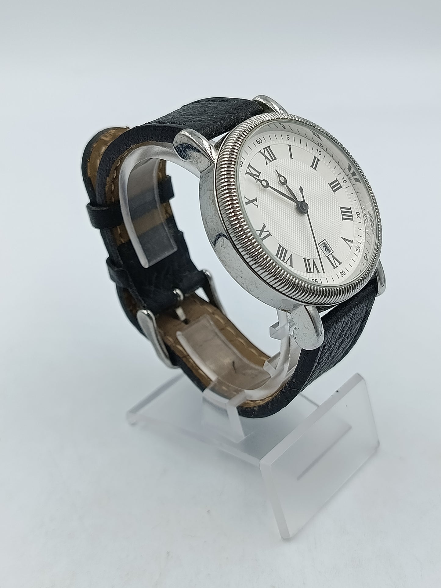 Hirsch Herren Uhr Edelstahl Datum Klassisch Römische Zahlen Quarz