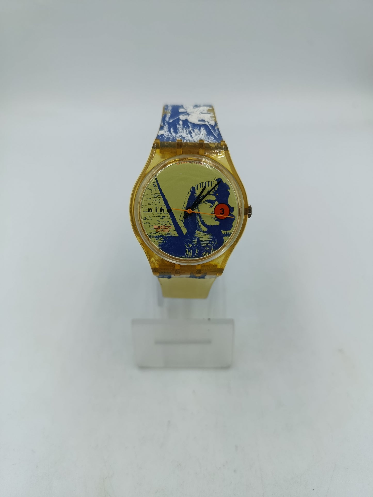 Swatch Uhr nine Vintage Swiss Made Gelb Transparent Kunst Design