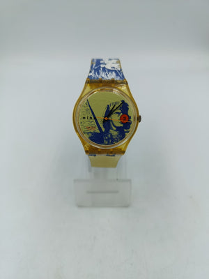 Swatch Uhr nine Vintage Swiss Made Gelb Transparent Kunst Design
