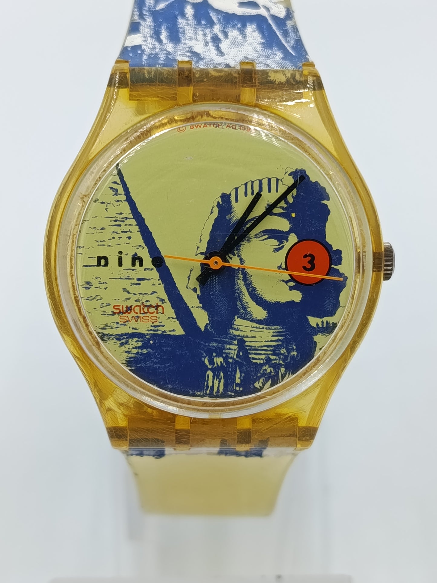 Swatch Uhr nine Vintage Swiss Made Gelb Transparent Kunst Design