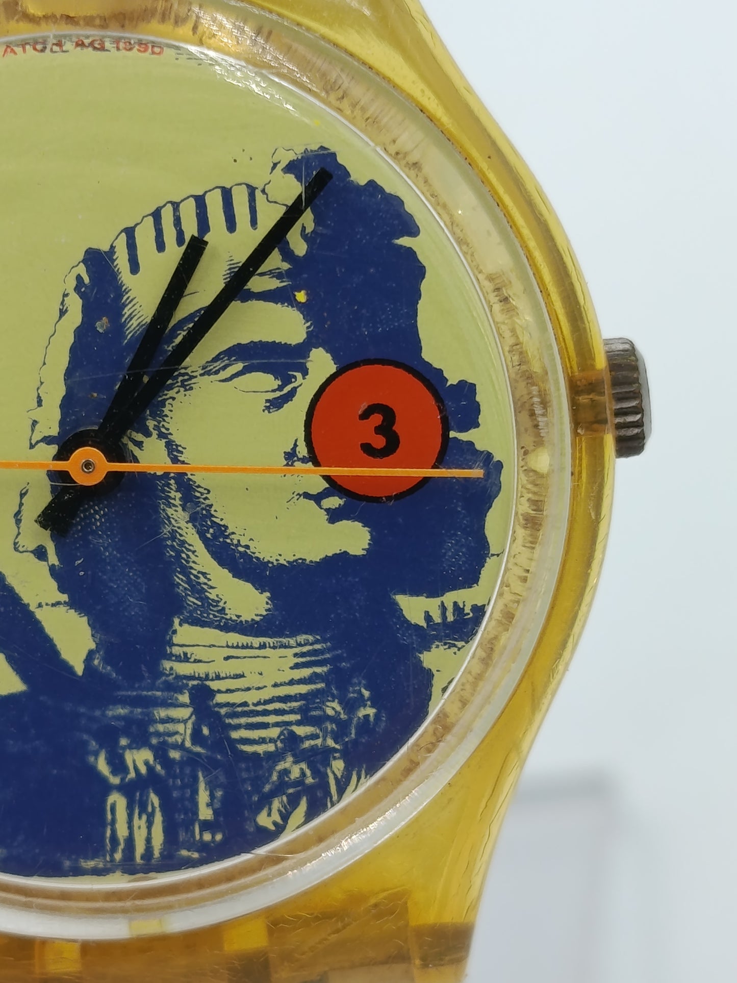 Swatch Uhr nine Vintage Swiss Made Gelb Transparent Kunst Design