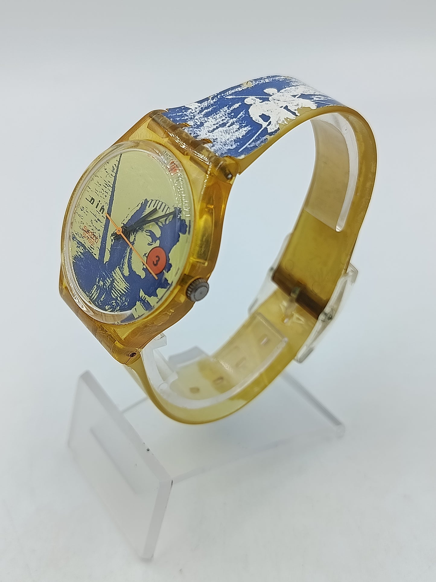 Swatch Uhr nine Vintage Swiss Made Gelb Transparent Kunst Design