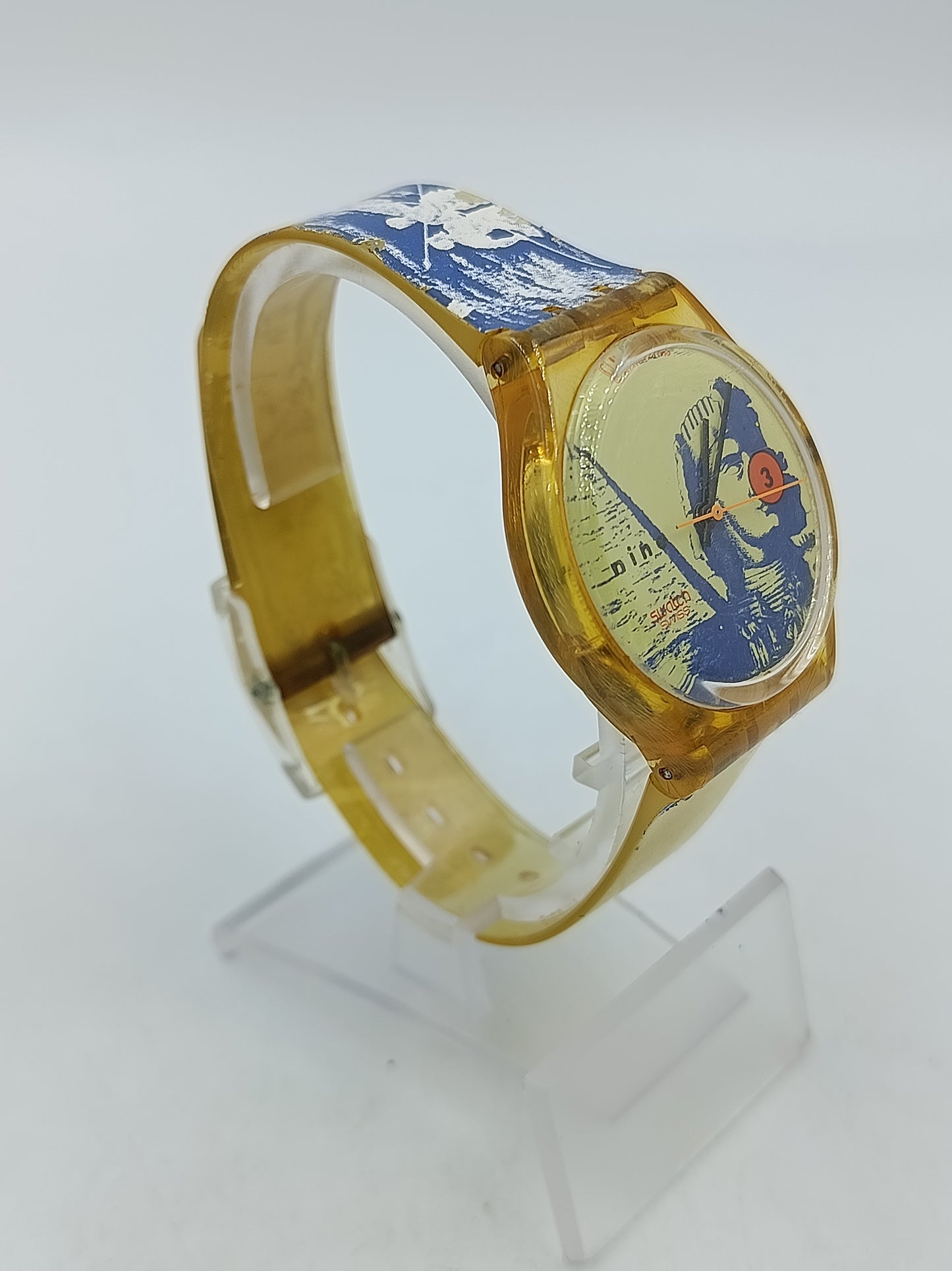 Swatch Uhr nine Vintage Swiss Made Gelb Transparent Kunst Design