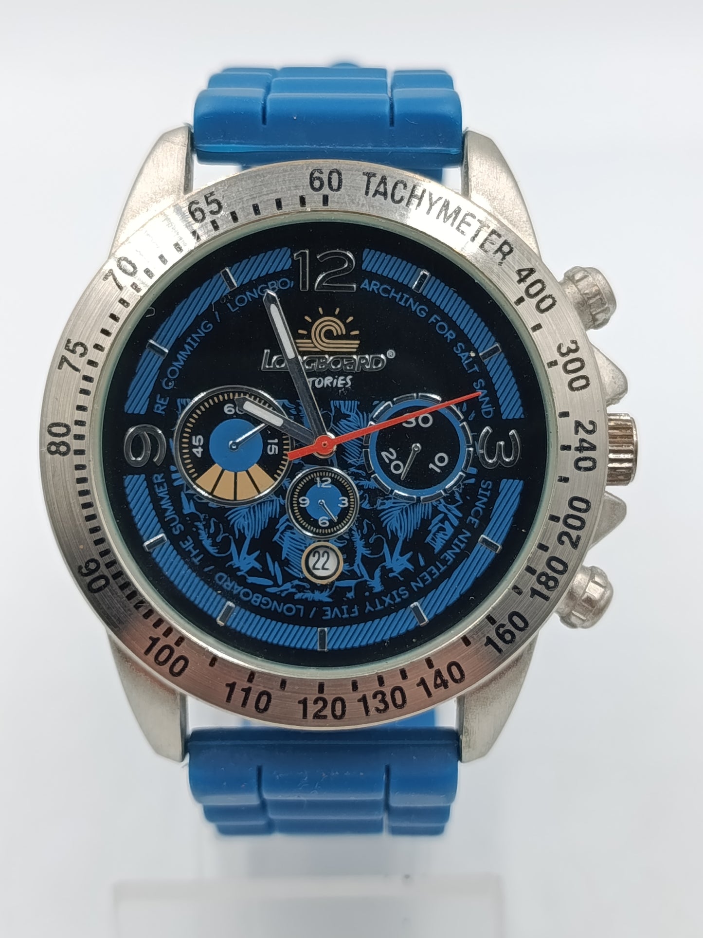 Longboard Stories Herren Uhr Chronograph Look Blau Tachymeter Sport