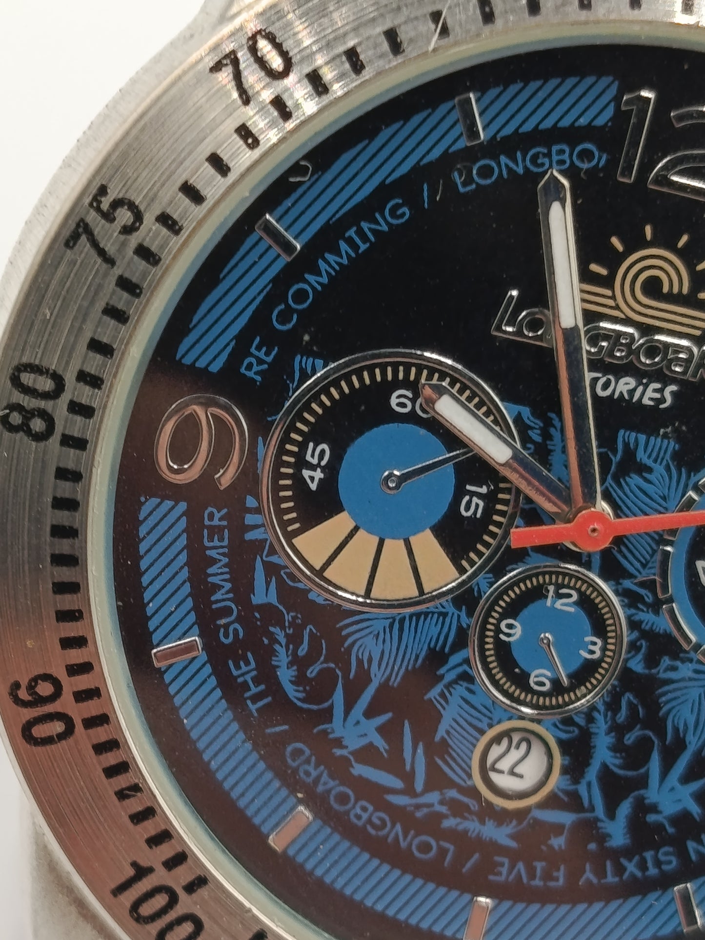 Longboard Stories Herren Uhr Chronograph Look Blau Tachymeter Sport