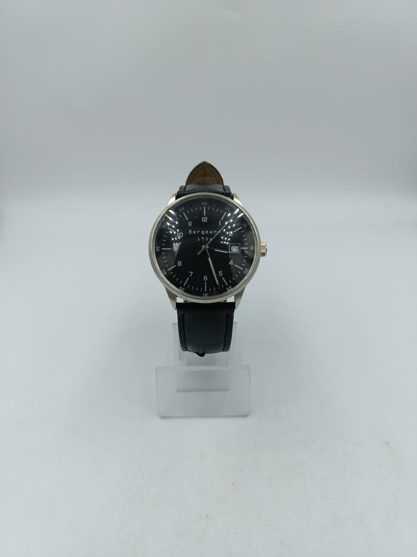 Bergmann 1956 Herren Uhr Datum Schwarz Klassisch Edelstahl Leder