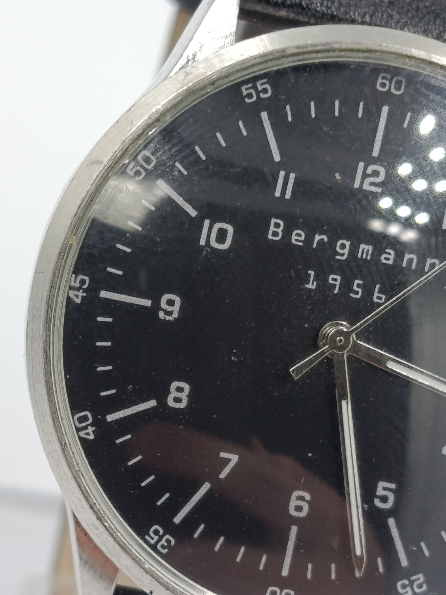 Bergmann 1956 Herren Uhr Datum Schwarz Klassisch Edelstahl Leder