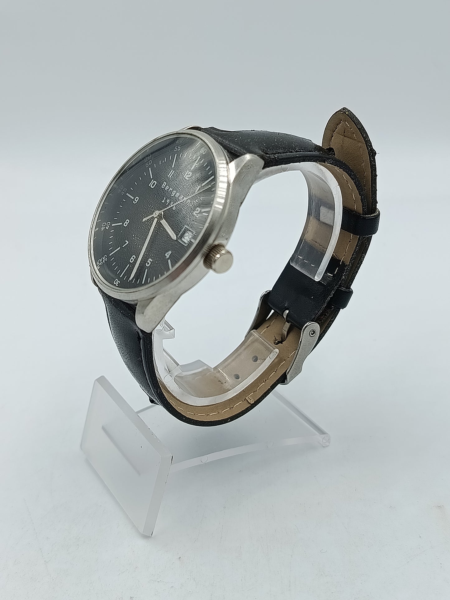 Bergmann 1956 Herren Uhr Datum Schwarz Klassisch Edelstahl Leder