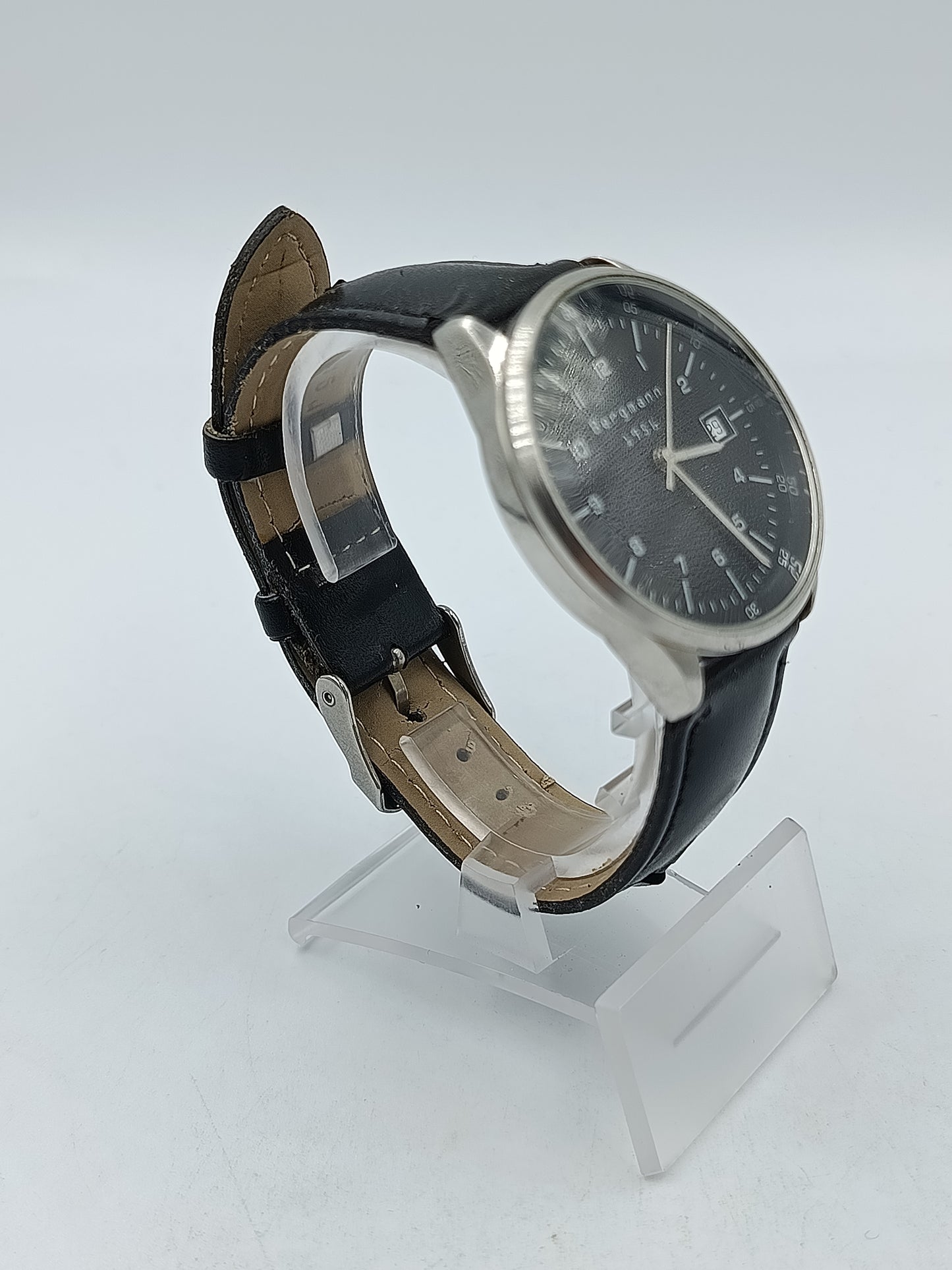 Bergmann 1956 Herren Uhr Datum Schwarz Klassisch Edelstahl Leder