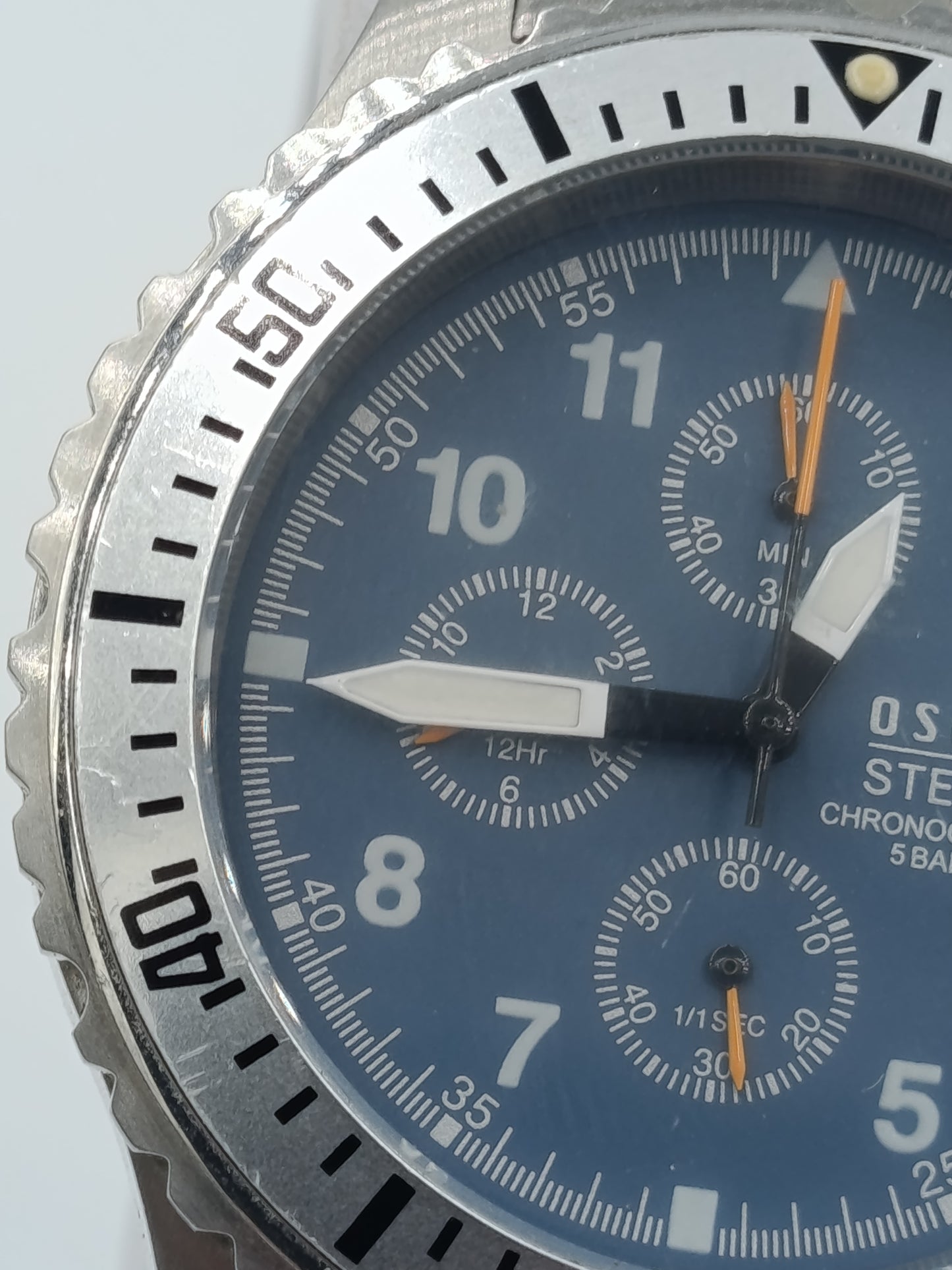 Osco Steel Chronograph Herren Uhr Edelstahl Blau Datum 5BAR