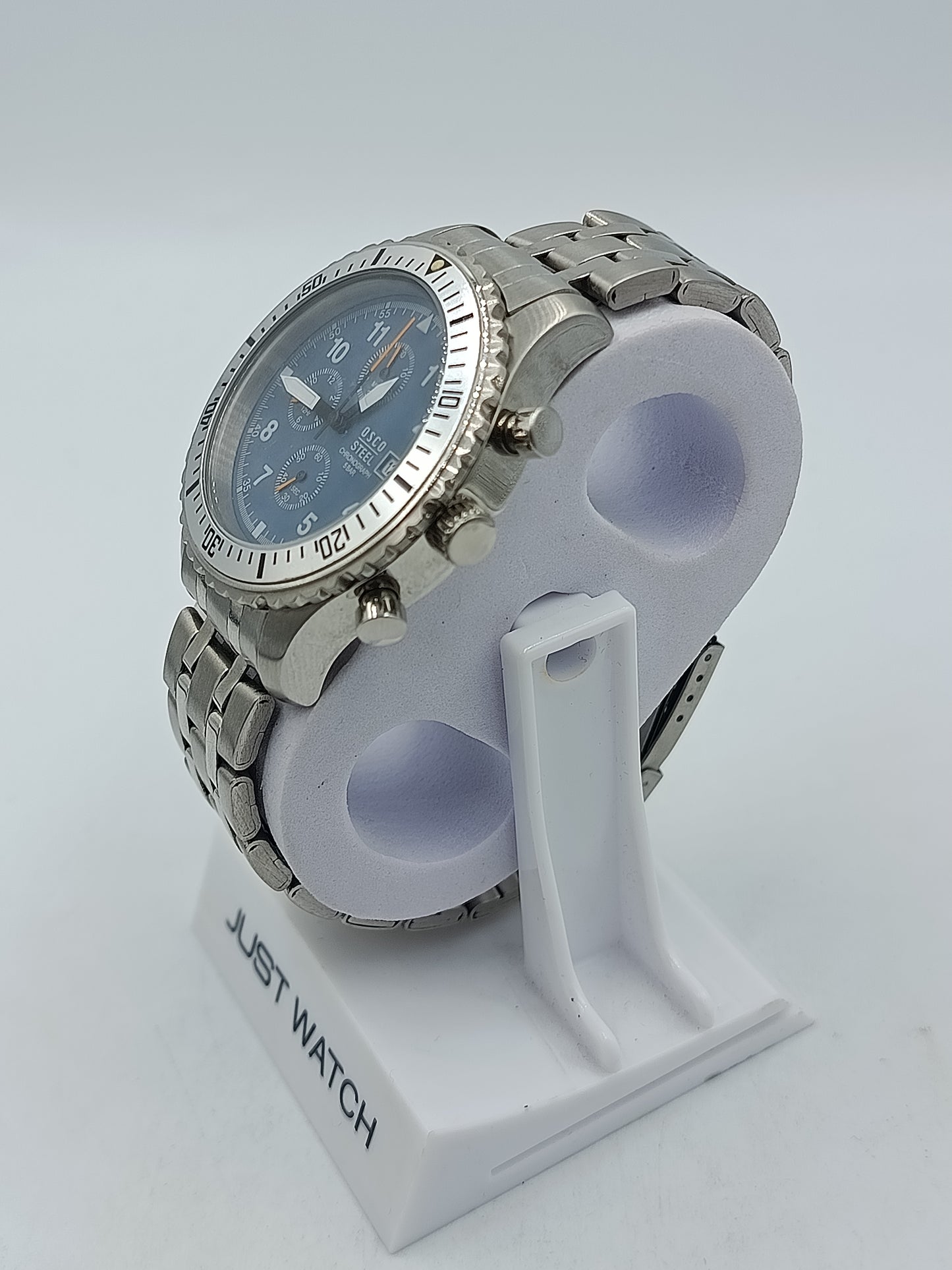Osco Steel Chronograph Herren Uhr Edelstahl Blau Datum 5BAR