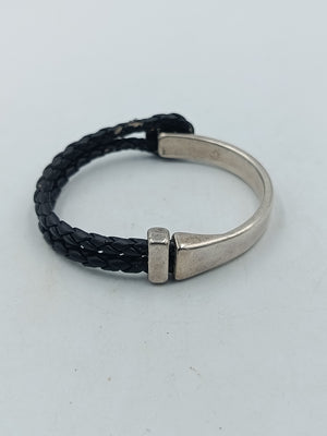 Diesel Armband Leder Edelstahl Herren Schwarz Silber Logo Bracelet