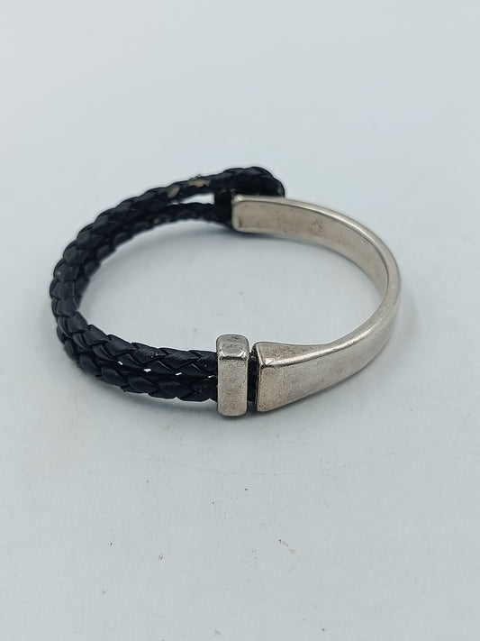 Diesel Armband Leder Edelstahl Herren Schwarz Silber Logo Bracelet