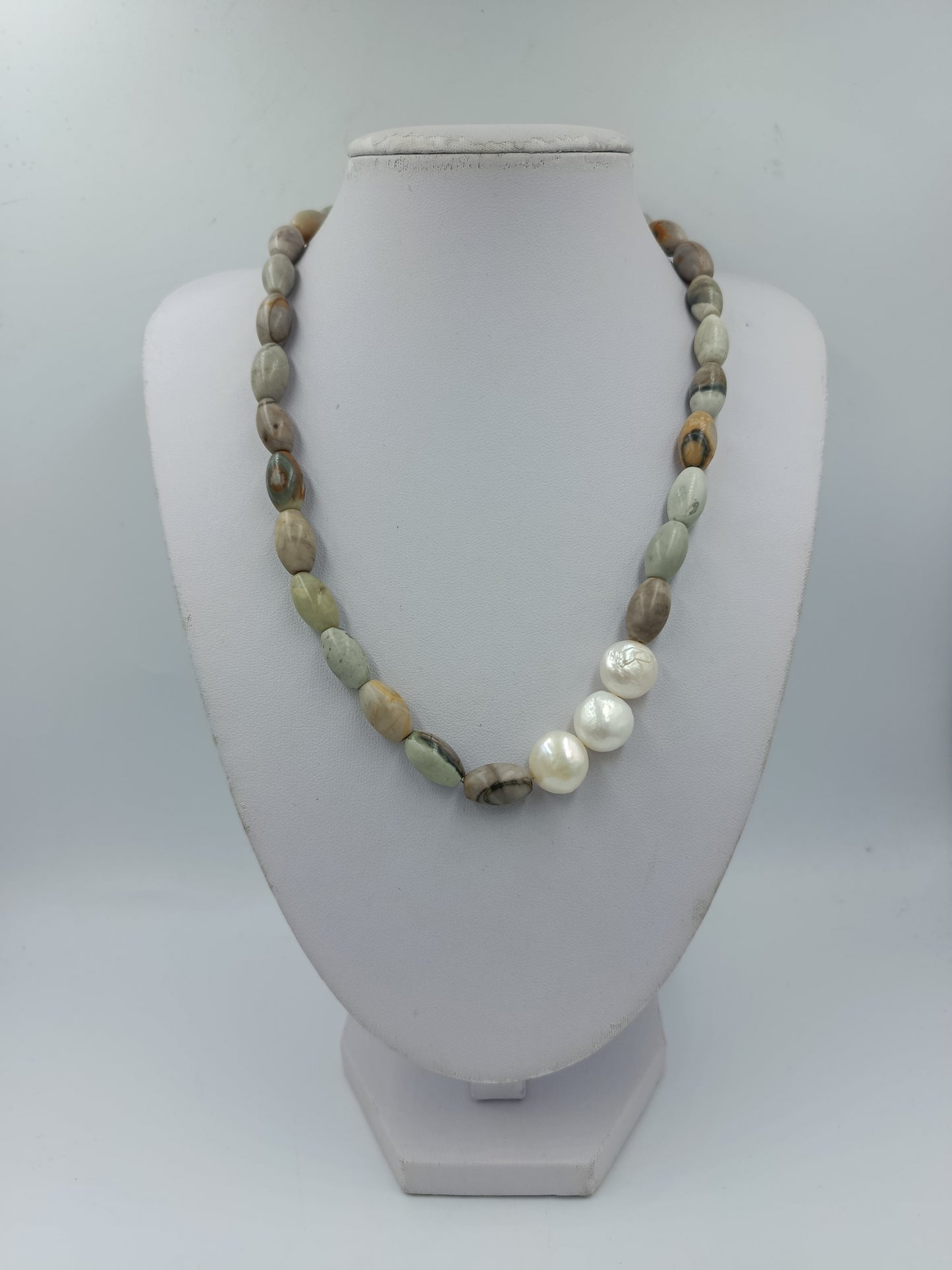 Perlenkette mit Naturstein 45cm Damen Halskette Edelstein Schmuck