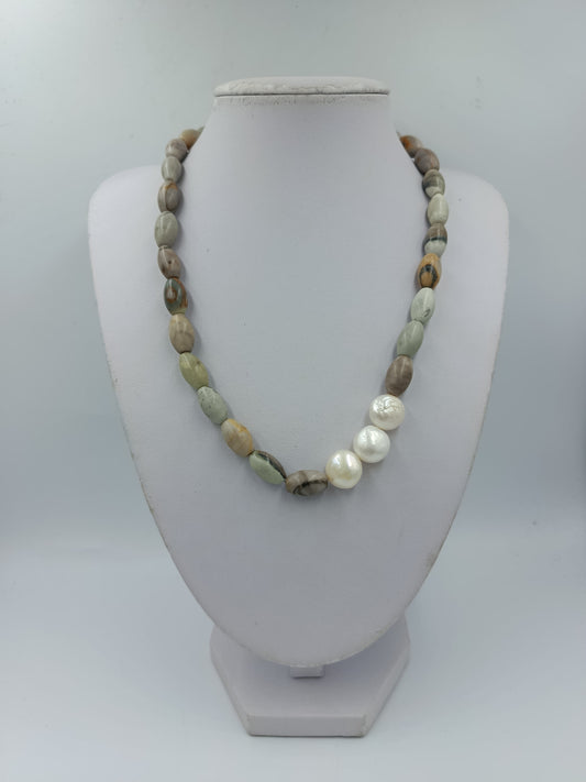 Perlenkette mit Naturstein 45cm Damen Halskette Edelstein Schmuck