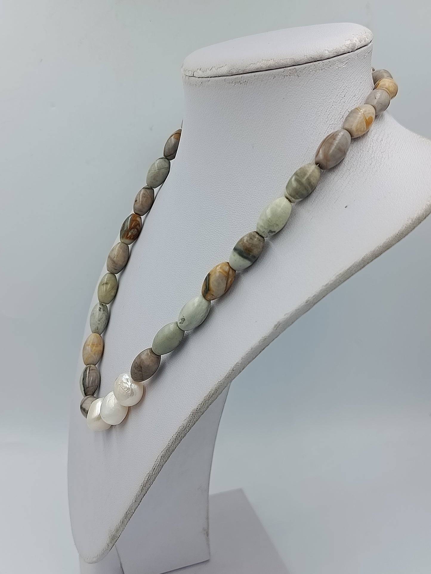 Perlenkette mit Naturstein 45cm Damen Halskette Edelstein Schmuck