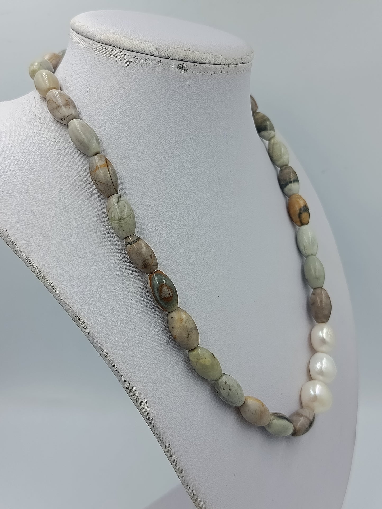 Perlenkette mit Naturstein 45cm Damen Halskette Edelstein Schmuck