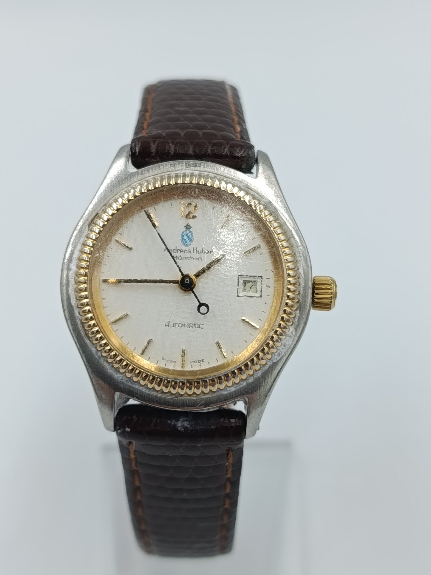 Andreas Huber München Automatic Herren Uhr Vintage Datum Leder Armbanduhr
