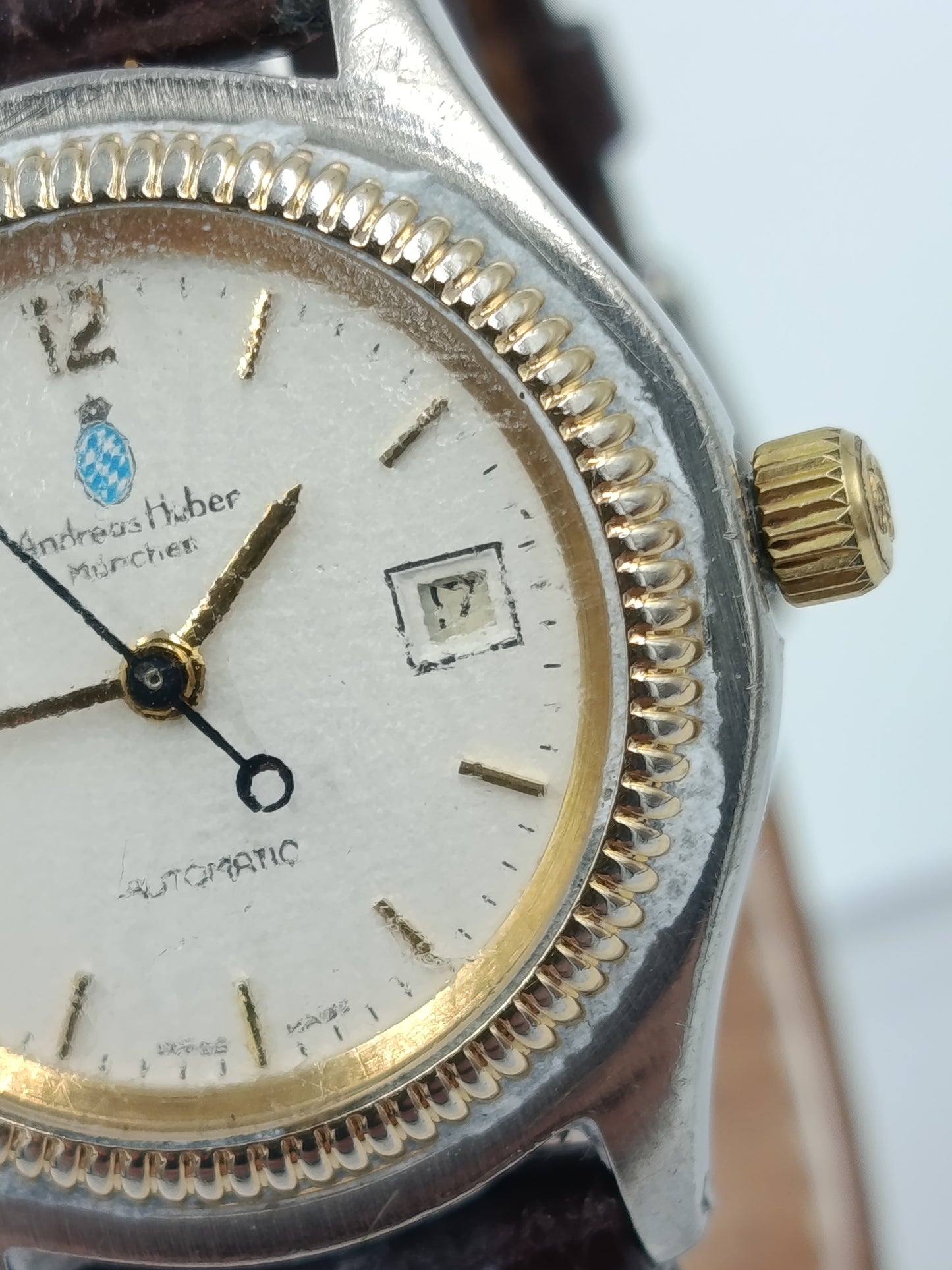 Andreas Huber München Automatic Herren Uhr Vintage Datum Leder Armbanduhr