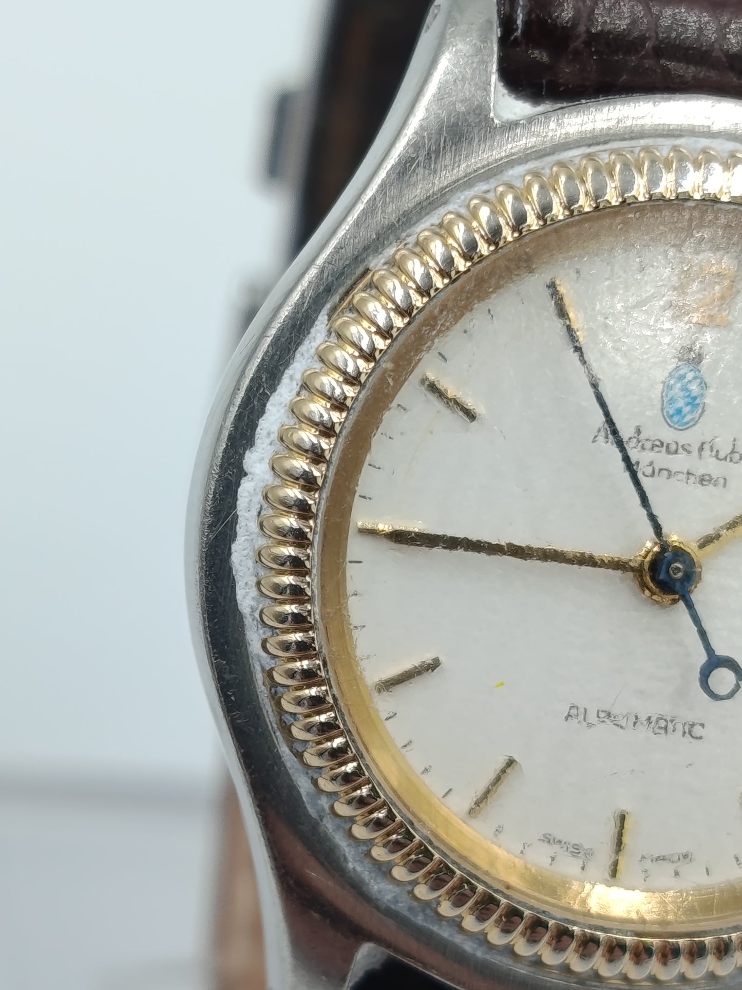 Andreas Huber München Automatic Herren Uhr Vintage Datum Leder Armbanduhr