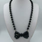Vintage Halskette Schleife Schwarz Perlenkette 49cm Retro Statement