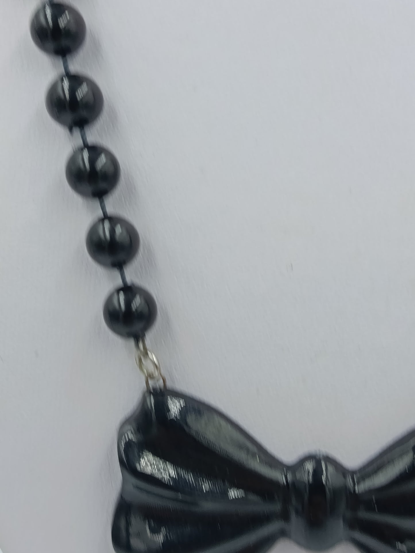 Vintage Halskette Schleife Schwarz Perlenkette 49cm Retro Statement