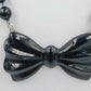 Vintage Halskette Schleife Schwarz Perlenkette 49cm Retro Statement