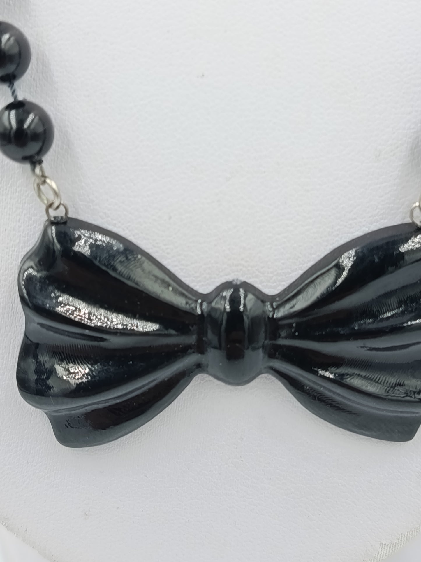 Vintage Halskette Schleife Schwarz Perlenkette 49cm Retro Statement