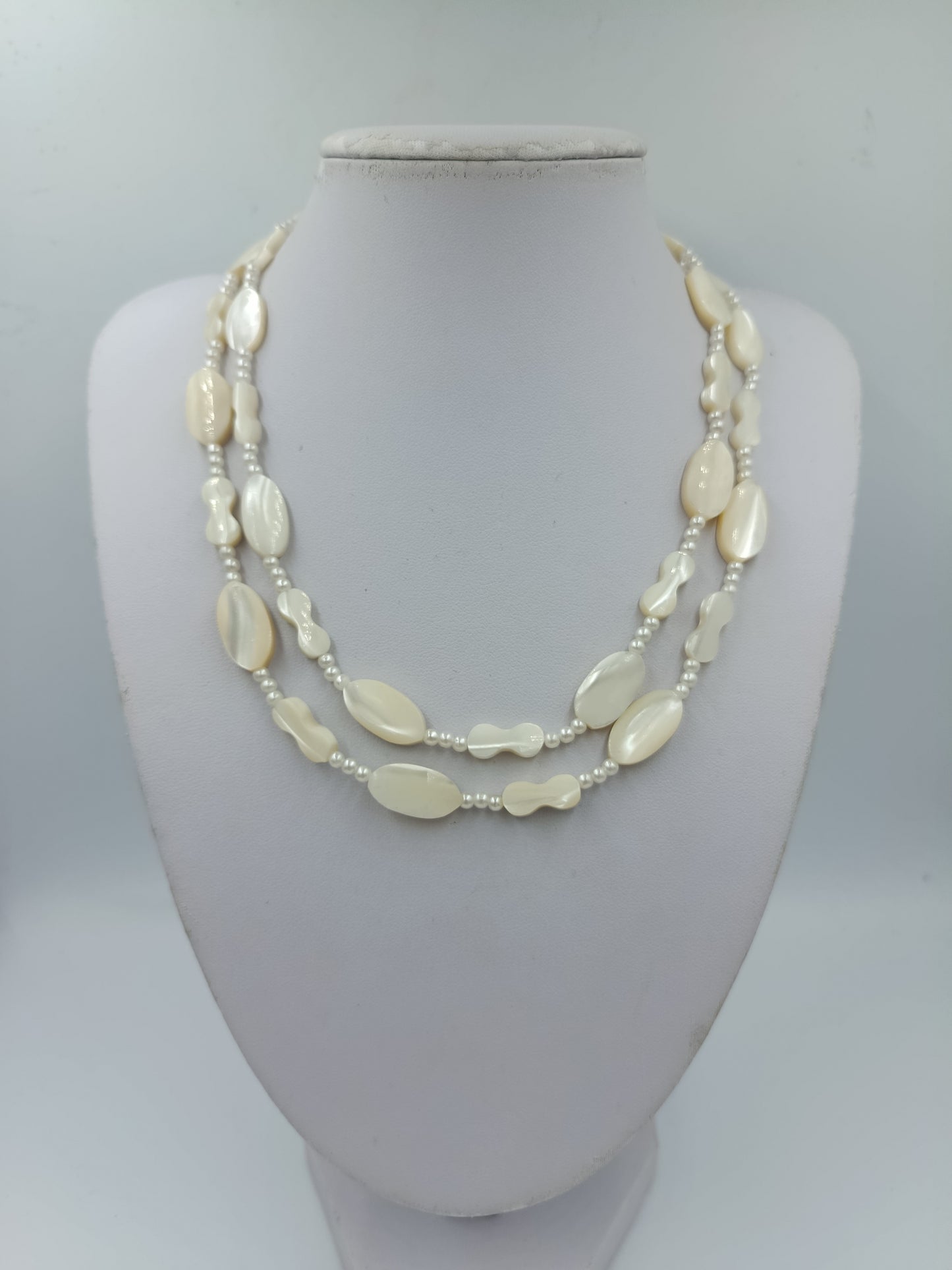 Vintage Perlenkette Creme 2 reihig Perlmutt Optik 87cm Elegant
