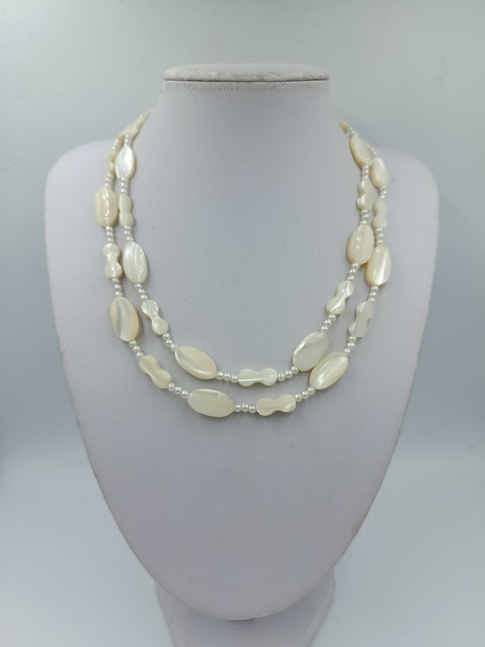 Vintage Perlenkette Creme 2 reihig Perlmutt Optik 87cm Elegant