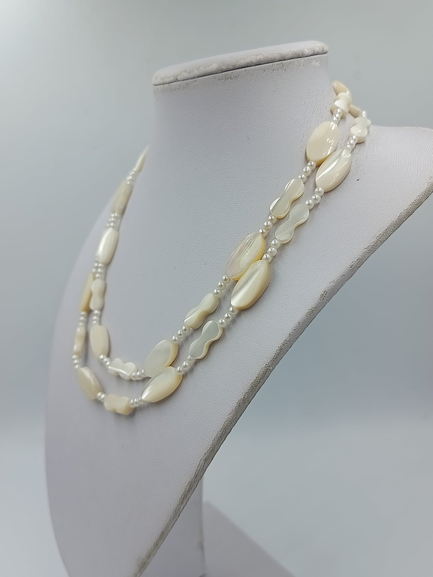 Vintage Perlenkette Creme 2 reihig Perlmutt Optik 87cm Elegant