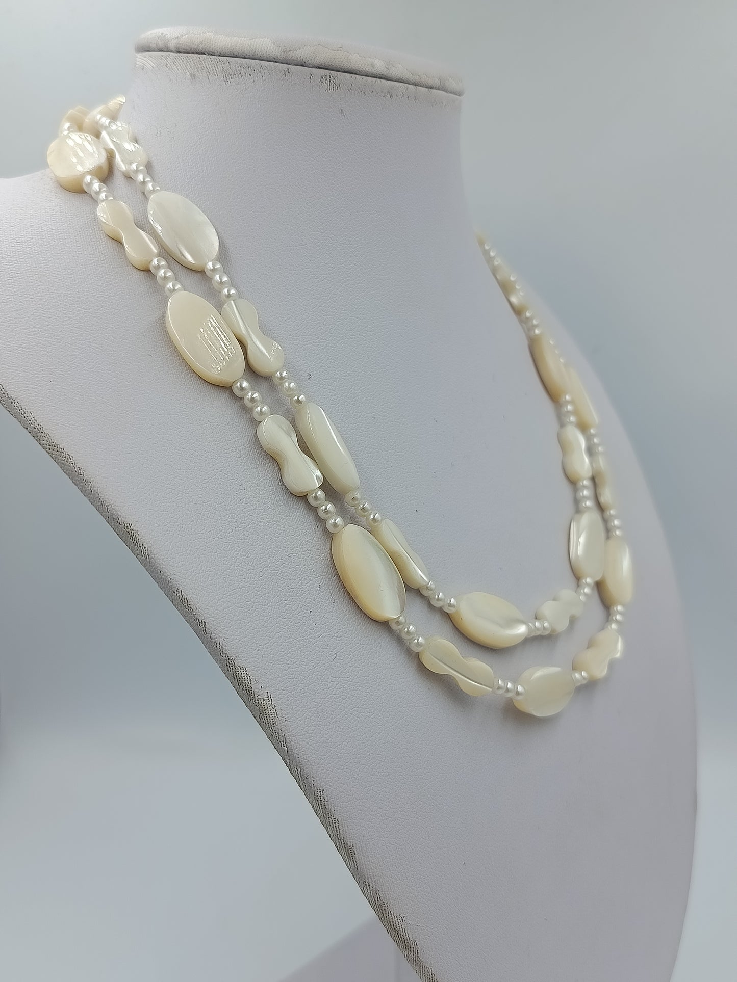 Vintage Perlenkette Creme 2 reihig Perlmutt Optik 87cm Elegant