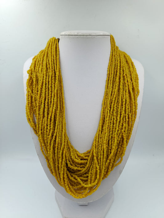 Statement Perlenkette Gelb Multistrang Boho Ethno Vintage voluminöses Desig