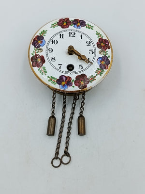 Antike Wanduhr Emaille Zifferblatt Blumen Dekor Schwarzwald Uhrwerk Vintage