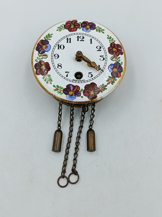 Antike Wanduhr Emaille Zifferblatt Blumen Dekor Schwarzwald Uhrwerk Vintage