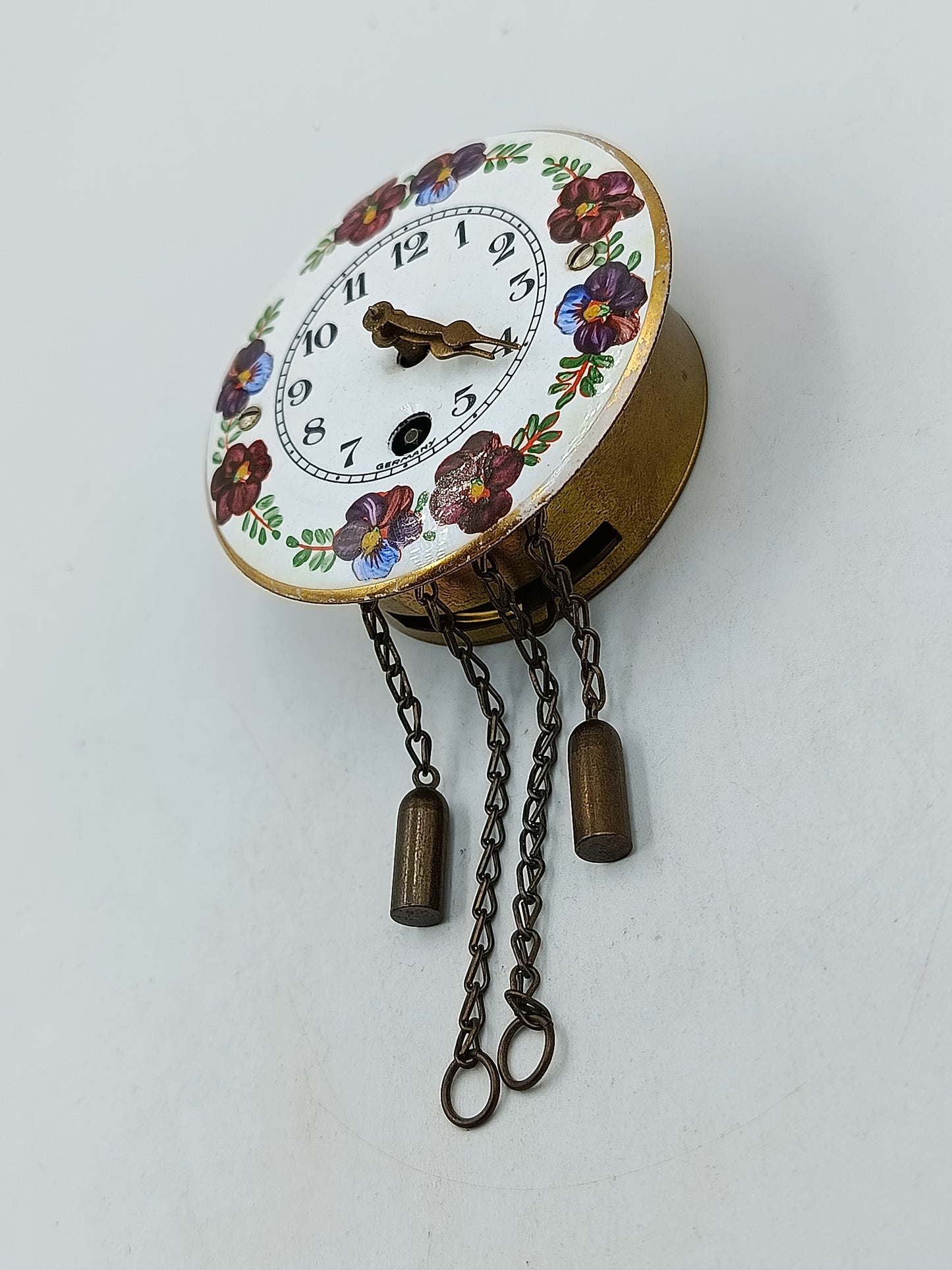 Antike Wanduhr Emaille Zifferblatt Blumen Dekor Schwarzwald Uhrwerk Vintage